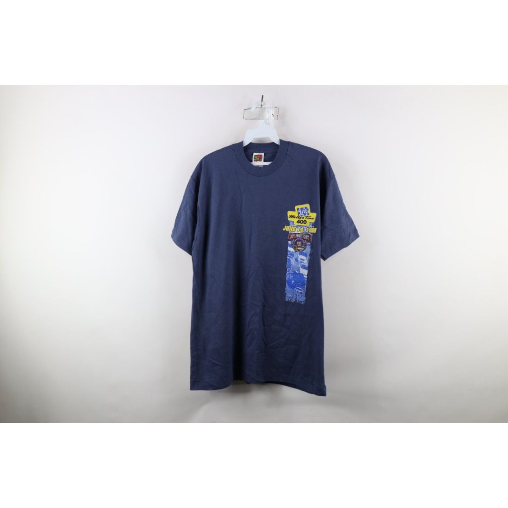 Vtg 90s Nascar Mens L Miller Time 400 Michigan Speedway Racing TShirt Blue